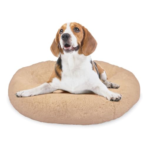 Mediashop Peaceful Pooch M - Hundebett in beige - 76cm - Plüschdonut - waschbarer Bezug - Wasser-und schmutzabweisend - entspannt Gelenke & Muskeln - Hundekissen - Anti-Rutsch-Noppen