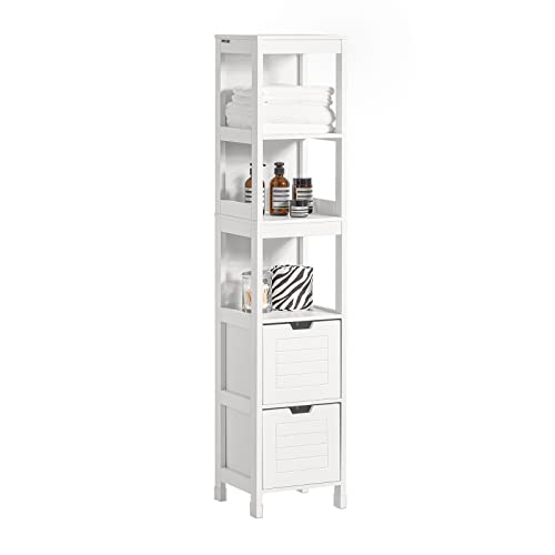 SoBuy FRG126-W Hochschrank für Bad Badmöbel Badezimmer Badregal mit Fußpolster weiß BHT ca. 30x144x30cm