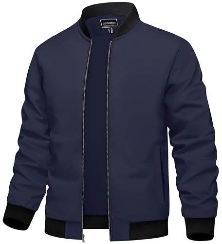 TACVASEN Bomberjacke Herren Sommer Freizeitjacke Bomber Blouson Lässige College Jacke Frühlingsjacke Sport Jacket(XL, Marineblau)