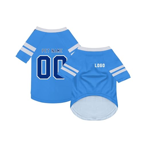 Personalisiert Haustiere Fußball Trikot mit Name/Nummer/Logo Benutzerdefinierte Haustier-T-Shirt für Katzen Hund Sommer Basic Weste Atmungsaktives Basketball Hundehemd Sommerkleidung,Blue
