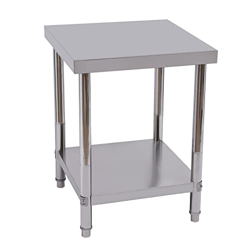 NoneDanGee Arbeitstisch Edelstahl 60 * 60 * 80 cm, Werktisch, 2-lagiger Zubereitungstisch, Tragfähigkeit 400KG, Catering Multifunktionstisch, Edelstahltischfür Küche Bar Restaurantar, Silber