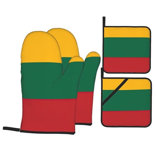 Ofenhandschuhe und Topflappen mit Flagge von Litauen, bedruckt, hitzebeständig, Set mit Aufhängeschlaufe, wasserdicht für Küche