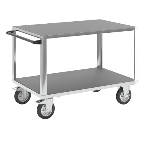 eurokraft | pro | Montagewagen | Tragfähigkeit 1000 kg | 2 Ladeflächen aus Siebdruckplatten | Ladefläche 1250 x 800 mm | Gestell verzinkt