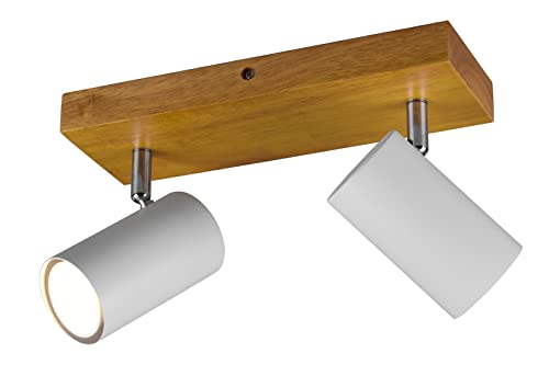 Trio Leuchten Spotbalken Marley 812400231, Metall Weiß matt, Holz, exklusiv 2x GU10