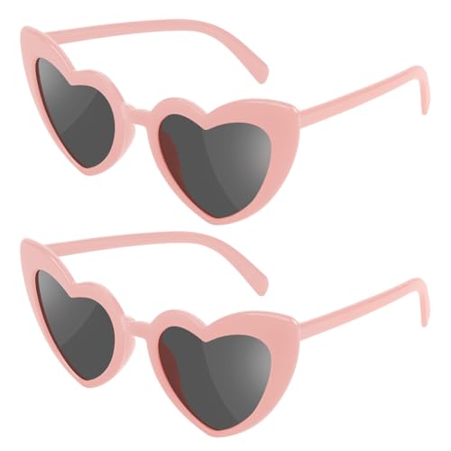 Ainiv Herz Sonnenbrille, 2 Stück Herzförmige Party-Sonnenbrille, UV400 Sonnenschutz und UV-Schutz Schwarze Graue Linse, Mode Brillen für Damen Herren Kinder Party Reise Fotoshooting (Rosa)