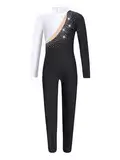 Jowowha Mädchen Eiskunstlauf Body Glitzer Turnanzug Langarm Ballettanzug mit Strass Gymnastik Leotard Tanzbody Overall Eiskunstlauf Tanzkostüm Weiß 122-128