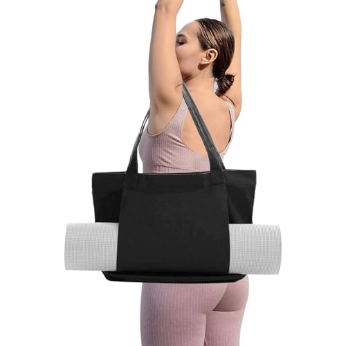 Cleminsta Sporttasche Damen Yogatasche Groß Leinen Tragetasche für Yogamatten Aufbewahrungstasche für Yogamatte Yoga-Zubehör Fitnesstasche Gym Tasche Trainingstasche für Sport Reise Yoga, Schwarz