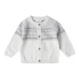 Stellou & friends Cardigan-Strickjacke für Mädchen und Jungen mit Norwegen Muster | Hochwertige Baby-Kleidung aus 100% Baumwolle - III V I Gr. 74/80 - Weiß