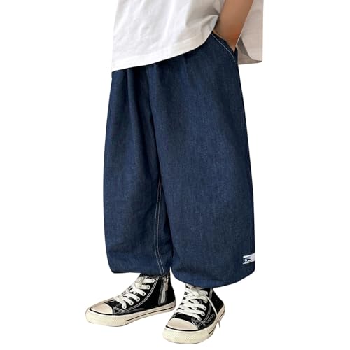 Generisch Jeans Baggy Fit Jeans Jungen Weite Bein Loose Fit Denim Hosen mit Elastischem Bund und Taschen Kinder Relaxed Lässige Jeanshose Mode Stretch Streetwear