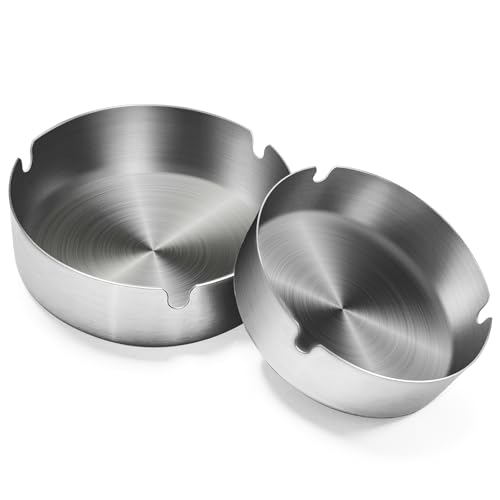 Minfuerang 2 Stück Edelstahl Aschenbecher 10CM,Zigarren-Aschenbecher für Zuhause,Draußen,Terrasse,Auto,Stabil,Wasserdicht,Winddicht (Silber)