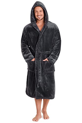 CityComfort Herren Morgenmantel Super weich Herren Fleece Robe mit Kapuze Roben Bademantel warm und kuschelig (Anthrazit, XL)