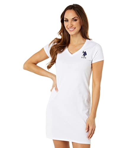 U.S. Polo Assn. Damen T-Shirt mit tiefem V-Ausschnitt, Weiß, X-Groß