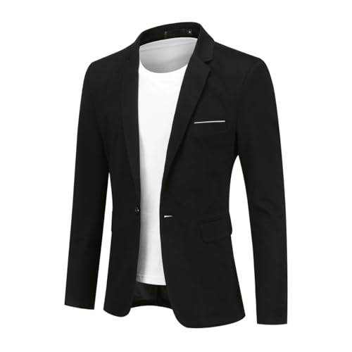 Allthemen Herren Sakko Baumwolle Stretch Blazer EIN Knopf Slim Fit Sportlich Freizeit Anzugjacke Leicht Jacke für Business Schwarz L