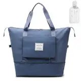 flintronic Reisetasche Damen, Faltbare Reisetasche, Sporttasche, Handgepäck Tasche, Wasserdicht Travel Bag Duffle Bag, Trainingstasche, Handtasche für Sport & Reisen (Mit 1 Gepäckanhänger)-Blau