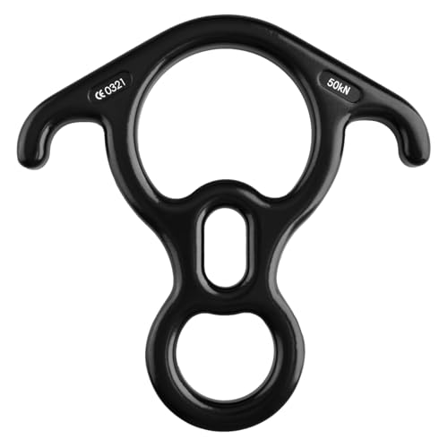 TRIWONDER 50KN Abseilachter, Abseilgerät 8 Descender mit Ohren Sicherungsgerät für Klettern, Höhlenforschung, Outdoor (【50kN】 Schwarz)