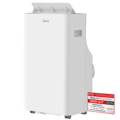 Midea Mobiles Klimagerät Silent Cool 26 Pro, 9000 BTU 2,6kW, Kühlen&Ventilieren&Entfeuchten, Raumgröße bis 88m³(33㎡), Mobile Klimaanlage mit Abluftschlauch, Weiß