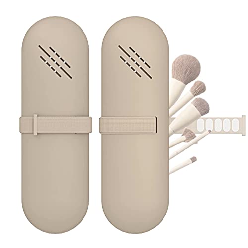 Silikon Makeup Pinsel Halter Pinsel Kosmetiktasche Portable Reise Make Up Pinsel Tasche Makeup Pinsel Organizer Trendige und tragbare Kosmetikpinselhalter Aufbewahrung Box Schminktasche (Khaki)