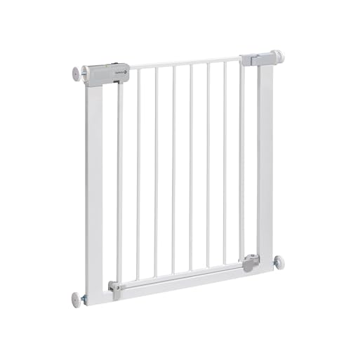 Safety 1st Auto Close Gate, Treppenschutzgitter ohne Bohren, 73–80 cm (max. 136 cm erweiterbar), automatisch schließendes Türschutzgitter, mit einer Hand öffnen, kein Bohren, Zweifachsicherung, Weiß