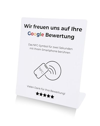 Bewertung Aufsteller für Google Rezensionen mit NFC-Chip | Vorprogrammiert zum Sofortstart | Mehr Rezensionen gewinnen - weiß