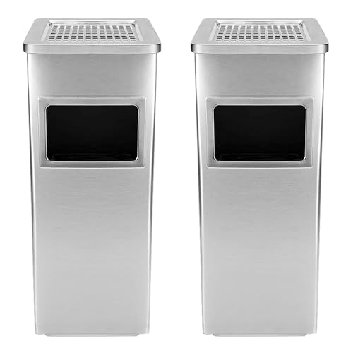 XUANYU 2er-Set 30 liter Mülleimer mit Aschenbecher Standaschenbecher für Draußen Herausnehmbarem Abfalleimer aus Edelstahl Rechteckig (Silber-2 er, Rechteckig 24×24×60 cm)