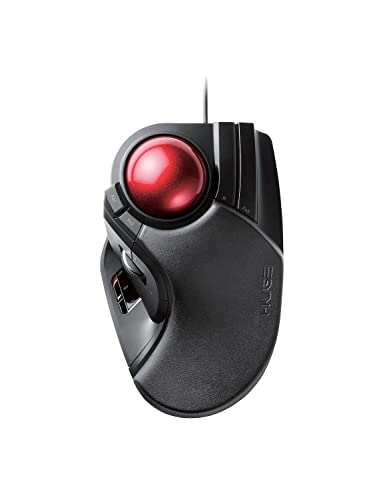 ELECOM Kabelgebundene Fingerbedienung, große Trackball-Maus, 8-Tasten-Funktion mit glatter Tracking, präziser optischer Gaming-Sensor, Handballenauflage (M-HT1URBK)