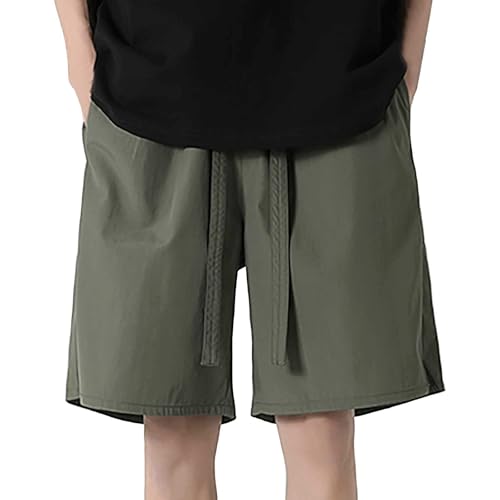 Herren Sommermode Einfarbig Schnüren Freizeithose Cargo Shorts Viertelhose(Armeegrün,S)