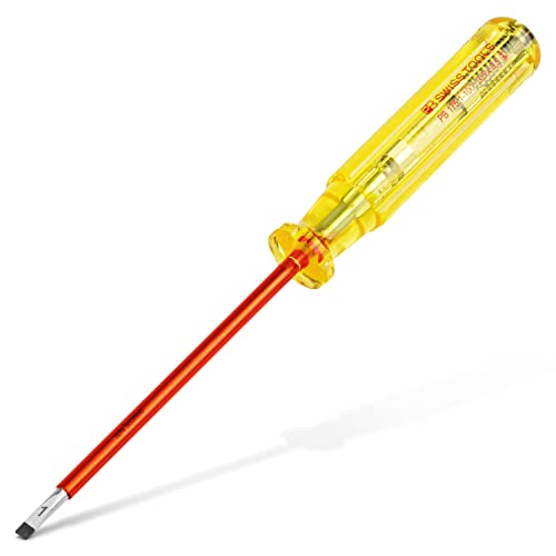 PB Swiss Tools Schlitz VDE Spannungsprüfer 110-250 Volt | 100% Swiss Made | Elektriker Schraubendreher geprüft nach DIN VDE 0680-6