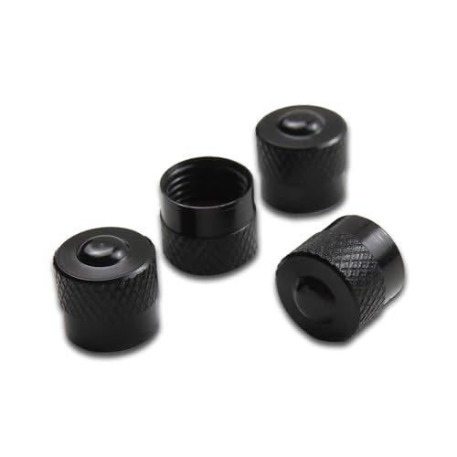 Pitlane Performance® Alu Ventilkappen 4 Stück Ventildeckel; Aluminium Auto-Reifen Schrader-Ventil; Ventilabdeckung Reifenventil-Kappen PKW SUV Motorrad Fahrrad (Schwarz, Racing)