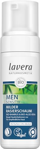 lavera Milder Rasierschaum Men sensitiv ∙ Gründliche & sanfte Rasur ∙ Gesichtspflege für Männer - Geeignet für empfindliche Haut ∙ vegan - 150 ml