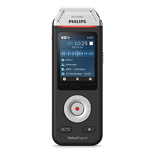 Philips VoiceTracer DVT2110 digitales Diktiergerät Audiorecorder Aufnahmegerät für Notizen 2 High-Fidelity, Mikrofone, 8GB