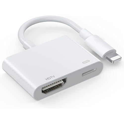 Loydia HDMI Adapter für iPhone, [MFi Zertifizierung] HDMI Digital AV Adapter Lightning 1080P Video Audio Sync Screen Converter mit Lightning Ladeanschluss, Kompatibel mit TV/HDTV/Monitor/Projector