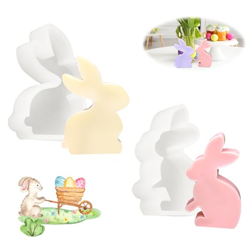 2 Stück Osterhase Silikonform, 3D Kaninchen Gießform Ostern, Ostern Kaninchen Silikonformen Gießformen Hase Silikon Gießform Kerzenhalter, Ostern Kaninchen Hase Silikon Gießform