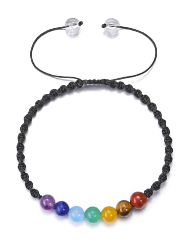 Zysta 7 Chakra Armband Verstellbar Echte Steine Armbänder Natürliche Edelstein Yoga Armband Healing Reiki Energietherapie Balance Buddha Armband für Damen Herren