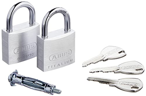 ABUS Vorhängeschloss Titalium 64TI/30 - 2er Set, gleichschließend - Kellerschloss mit Schlosskörper aus Spezial-Aluminium - gehärteter Stahlbügel - ABUS-Sicherheitslevel 4