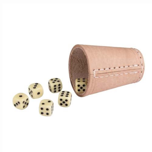 GICO Qualitäts Würfelbecher (echt Leder) Standard (9 cm) mit 6 Würfeln - 5902