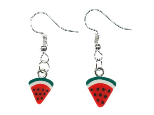 Miniblings Wassermelone Stück Ohrringe Hänger Frucht Obst Melone Melonen Scheibe - Handmade Modeschmuck I Ohrhänger Ohrschmuck versilbert