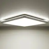 Epochglo Led Deckenleuchte Flach, Badezimmer Deckenlampe, IP54 Wasserfeste,15 W 1800 lm 4000 K, Led Panel Deckenleuchte für Bad/Küche/Flur/Keller/Feuchtraum - Ultra Dünn, 22 cm, Eckig, Weiß