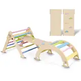 CCLIFE Kletterdreieck mit Rutsche und Kletterbogen ab 1 Jahr Klappbar 6 in1 Montessori Klettergerüst Indoor Pikler Dreieck Kinder Klettern, Holz 100kg