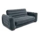 Intex Aufblasbares Camping-Sofa, Queen-Size-Bett, ausziehbar, Futoncouch mit 3 Schnellaufblas- und Luftablassventilen, 203,2 x 231,14 x 66,04 cm, Anthrazitgrau