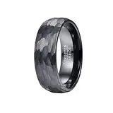 Vakki Gehämmerter Ring Schwarz Wolfram Ringe Herren Ring Wolframcarbid Schwarz Ring Herren Schwarz Gebürstet 8mm Größe 62(19.7)