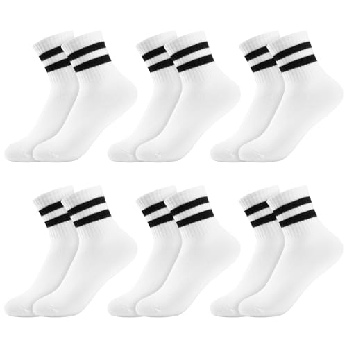 Utensilsto 6 Paar Kinder Sportsocken Tennissocken 22-26 Jungen Mädchen Baumwolle Crew Socken Tennis Sport Socken für Jungen Mädchen Kinder,Weiß