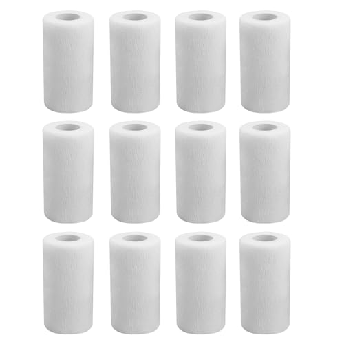 Zhufas Selbstklebender Verband, 12 Roll 10cm x 4,5m Pflaster Rolle Verbandsmaterial, Elastische Binde Bandage Fixierbinde Haftbandage Selbstklebend(Weiss)