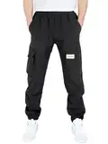 CAMLAKEE Wasserdicht Outdoorhose Kinder Trekkinghose Jungen Wanderhose Softshellhose Cargo Jogger Jungs Hose mit Elastische Taille Schwarz DE:152-158 (Herstellergröße 160)