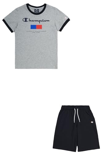 Champion Jungen Legacy Graphic Shop B-New York Crewneck T-Shirt & Shorts Komplett, Hellgrau Melange/Schwarz, 11-12 Jahre