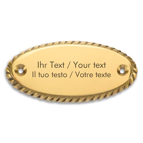 Klingelschild aus Messing mit personalisierter Gravur - 99 x 46 mm, oval mit Schmuckrand - Messingschild, Türschild mit eigenen Texten