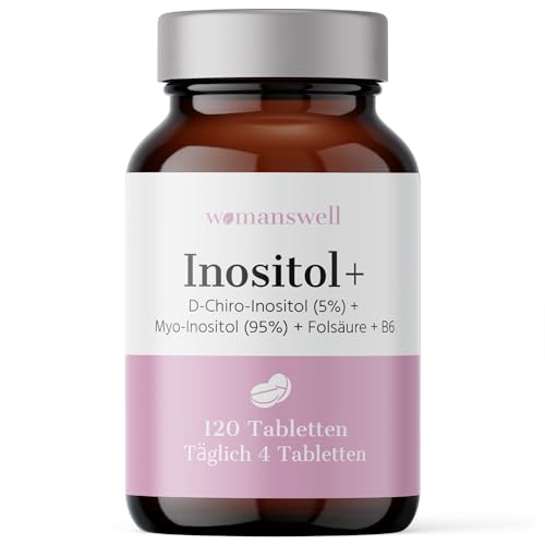 Inositol Kapseln (120 Stück) aus 5% D-Chiro-Inositol (DCI) und 95% Myo-Inositol – mit hochdosierten Inositol inkl. 1,4mg Vitamin B6 und Vitamin B9 (200μg Folsäure)