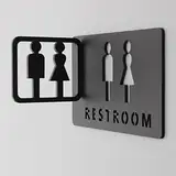 AUNANGLJSCS Toilettenschild, Badezimmerschild Universelles Badezimmer-Türschild aus Acryl for Männer und Frauen, Dekoration for Büros, Unternehmen und Restaurants, Schwarz – 20,3 x 11,9 cm