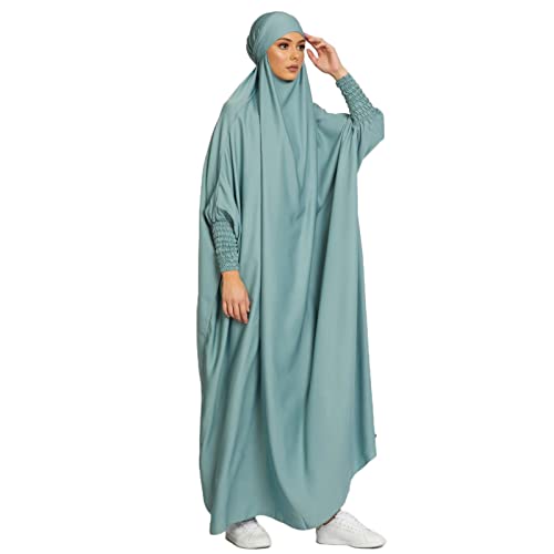 BRONG Damen Kleid Muslimisches Einteiliges Gebetskleid Abaya Muslim Damen Jilbab Frauen Kleid Musselin Damen Dubai Türkei Robe Gebet Jilbab Ganzkörper Maxi Kleid mit Hijab Grün