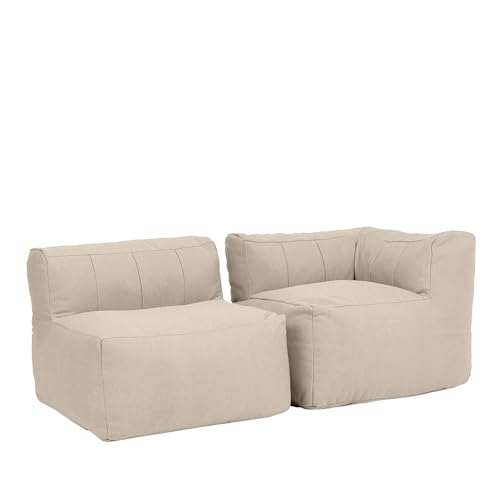 Icon Zen Modular Sofa für Erwachsene, Beige, Olefin Stoff für Drinnen und Draußen, 2 Sitzer Ecksofa, Bequemer Sitzsack Sofa mit Schaumstoff Füllung, Garten, Terrasse, Lounge, Wohnzimmer