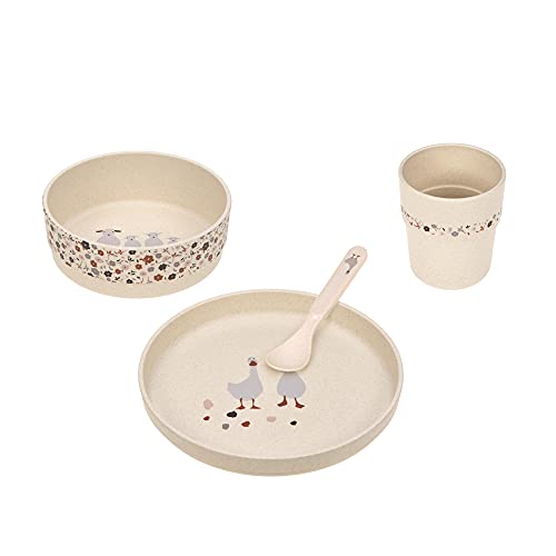 LÄSSIG Kindergeschirr Set (Teller, Becher, Schälchen, Löffel) ohne , BPA-frei, für Spülmaschine und Mikrowelle/Dish Set Tiny Farmer Goose